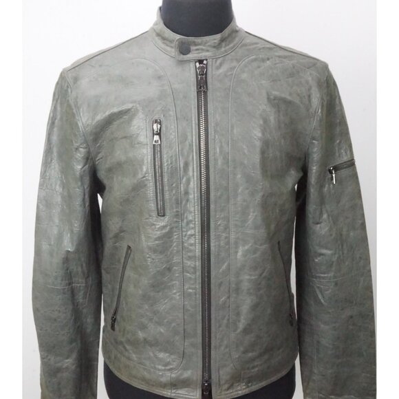 John Varvatos Gunmetal Short Zip Front Light Burnish Moto Jacket Coat 40 NEW